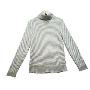 J.Crew Womens Knit Turtleneck Sweater Medium Gray White Textured